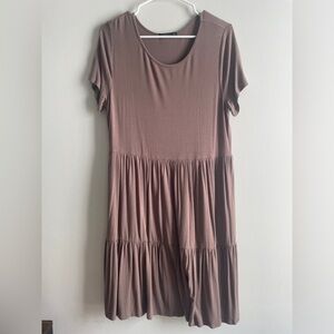 Beige Basic Tiered Mini Maternity Spring Summer Dress size Large